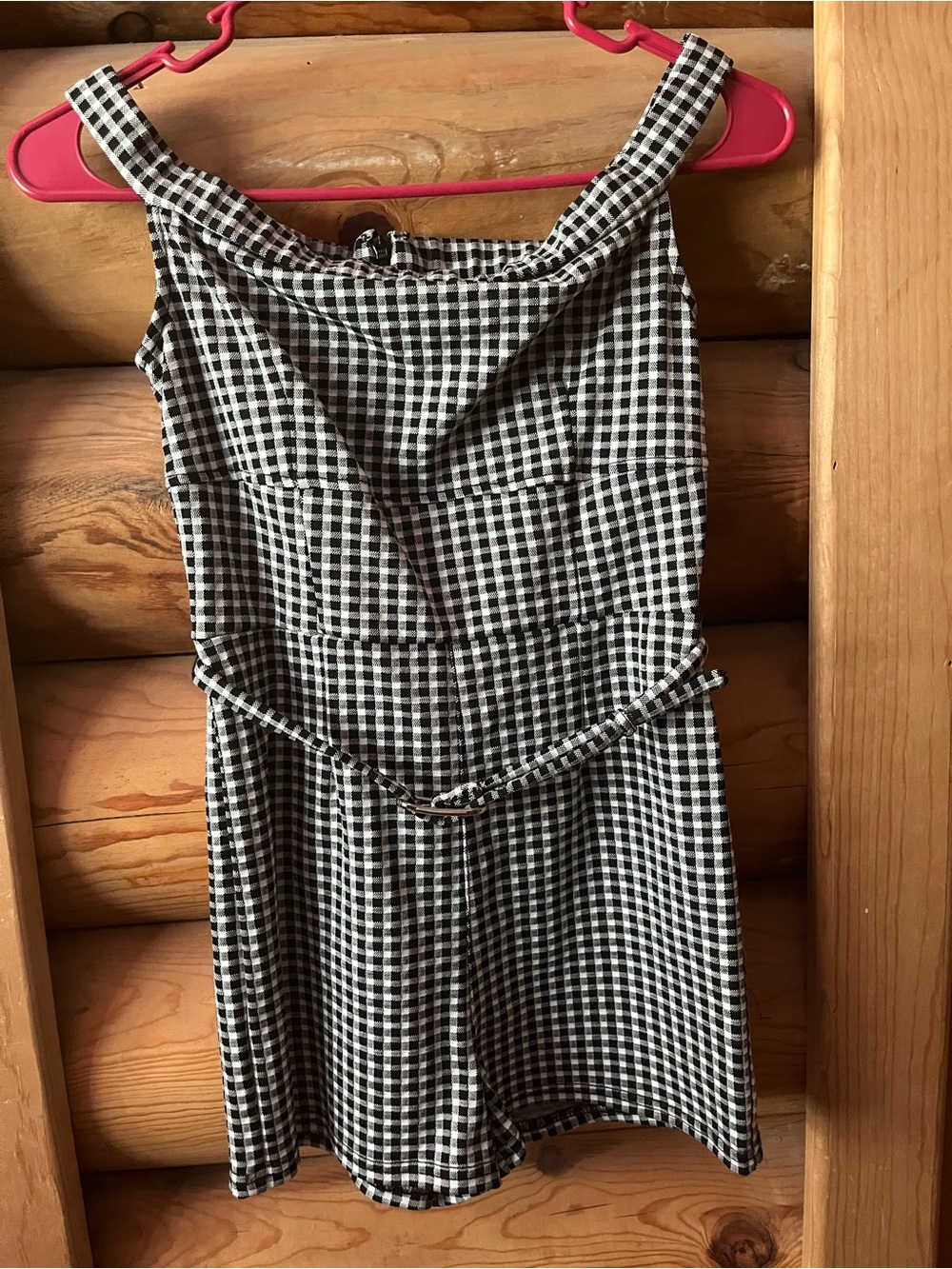 Maeve Black and White Gingham Sleeveless Playsuit with Belt